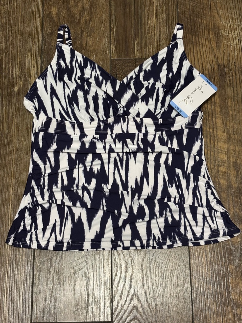 Anne Cole Women’s  Swim Tankini, Navy & White, Size Large